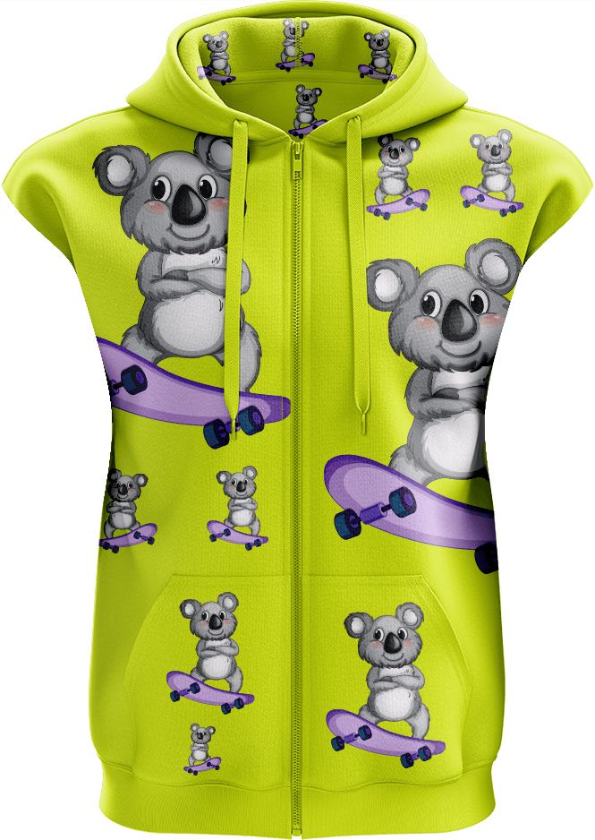 Skater Koala Full Zip Sleeveless Hoodie Jackets - fungear.com.au