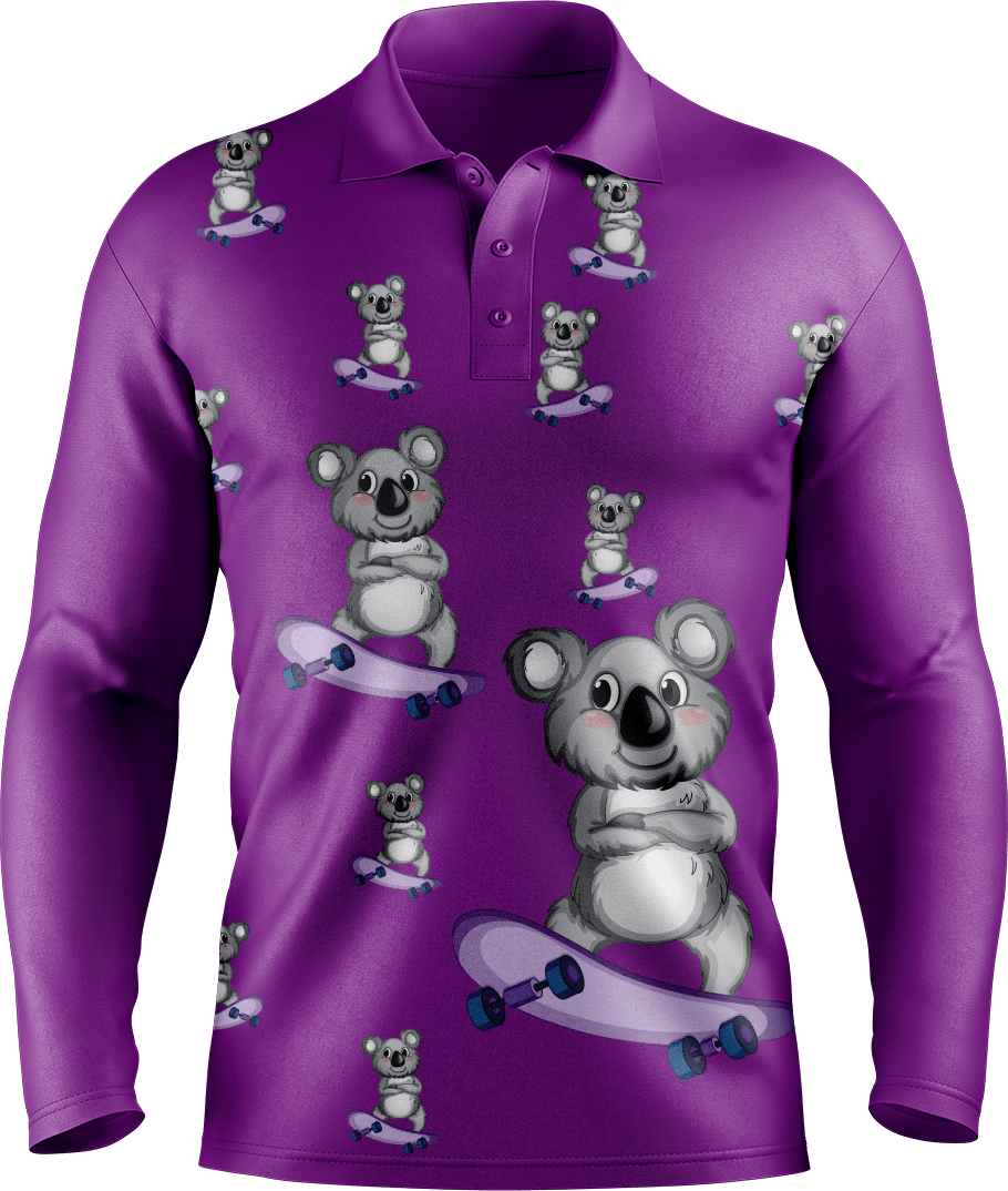 Skater Koala Men's Polo. Long or Short Sleeve - fungear.com.au