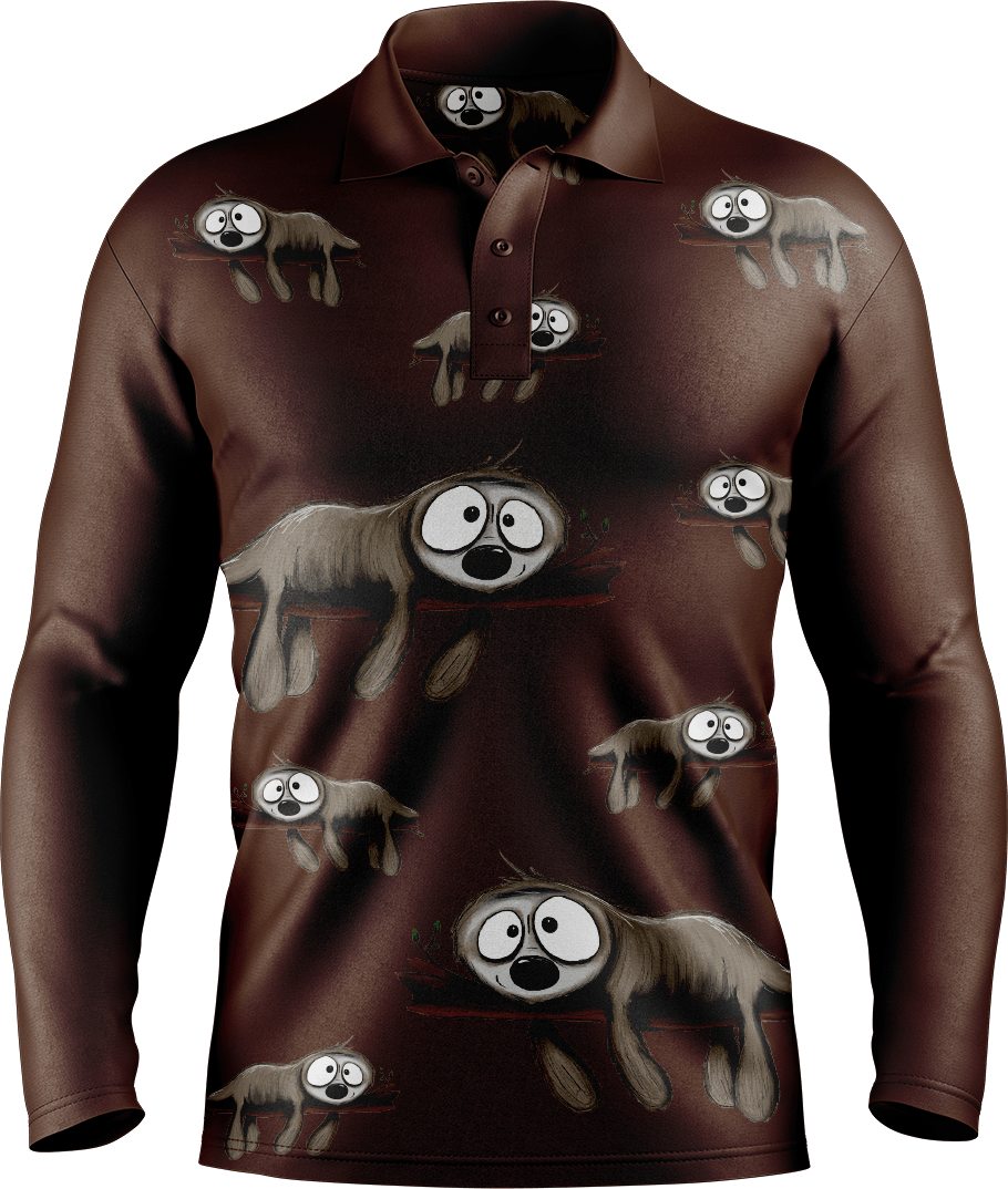 Snoozy Sloth Men's Long Sleeve Polo - fungear.com.au