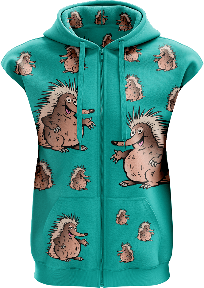Spunky Echidna Full Zip Sleeveless Hoodie Jackets - fungear.com.au