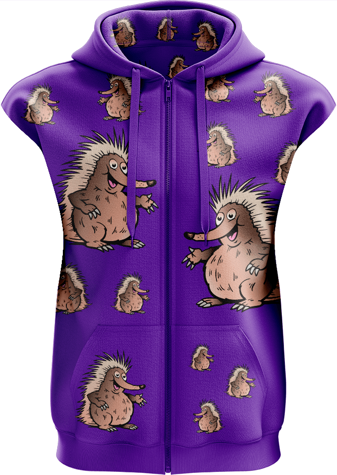 Spunky Echidna Full Zip Sleeveless Hoodie Jackets - fungear.com.au
