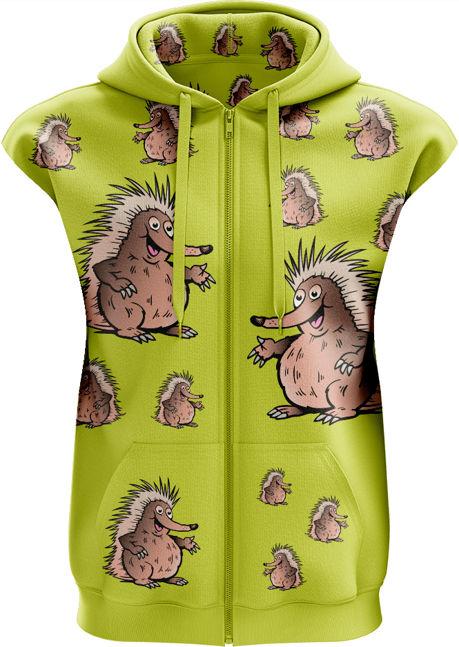 Spunky Echidna Full Zip Sleeveless Hoodie Jackets