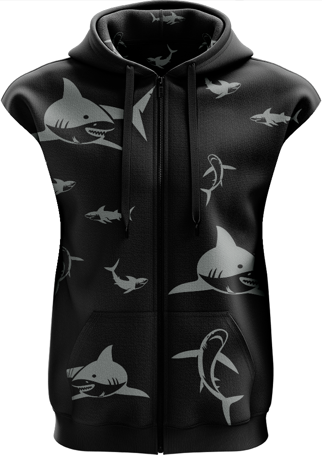 Swim with Sharks Full Zip Sleeveless Hoodie Jackets - fungear.com.au