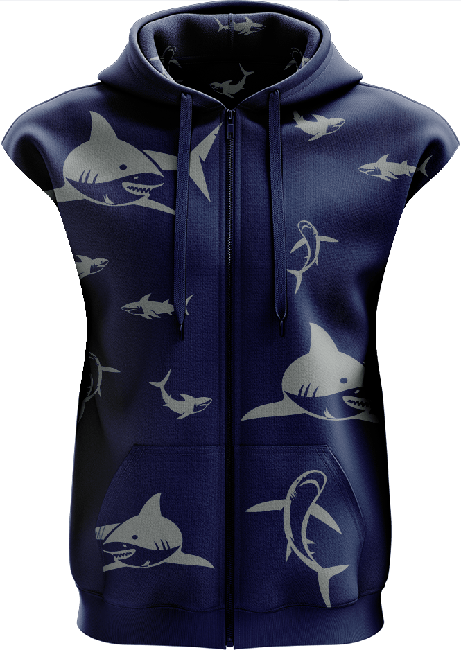 Swim with Sharks Full Zip Sleeveless Hoodie Jackets - fungear.com.au