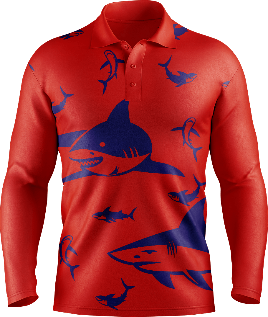 Swim With Sharks Men's Long Sleeve Polo - fungear.com.au