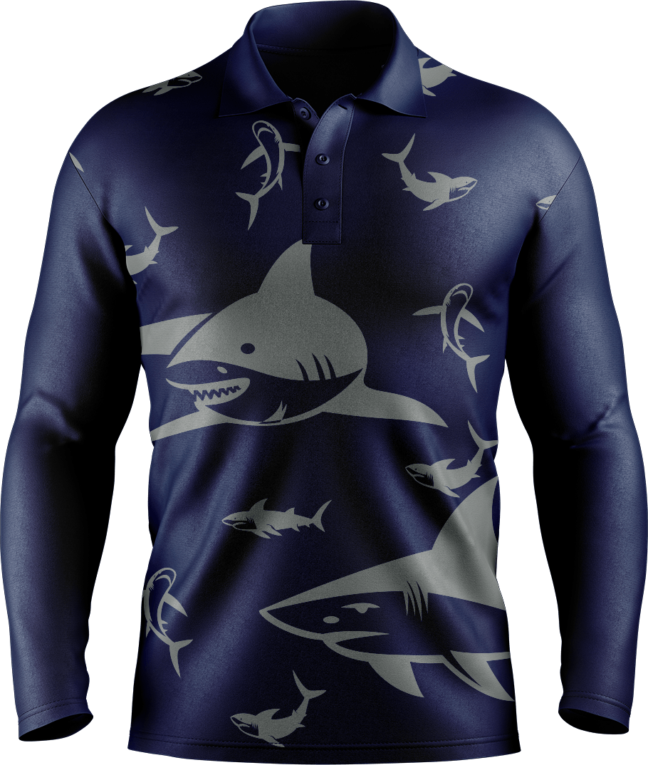 Swim With Sharks Men's Long Sleeve Polo - fungear.com.au