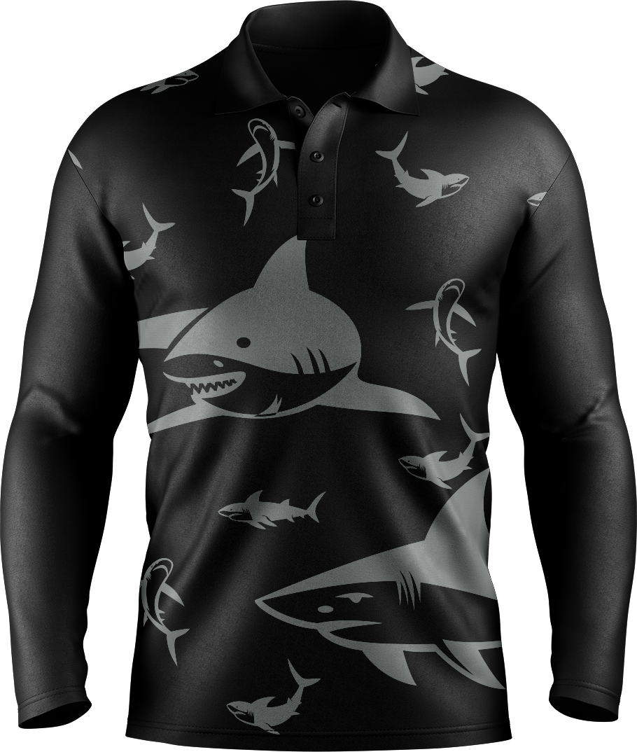 Swim With Sharks Men's Long Sleeve Polo - fungear.com.au