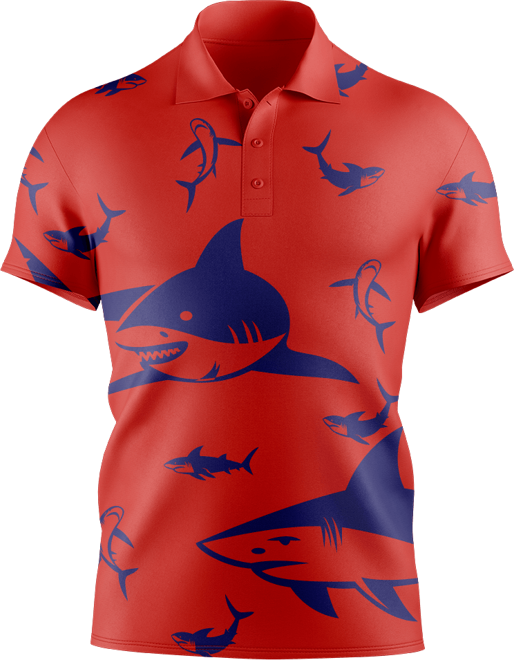 Swim With Sharks Men's Short Sleeve Polo - fungear.com.au
