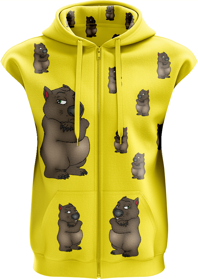 Wally Wombat Full Zip Sleeveless Hoodie Jackets - fungear.com.au