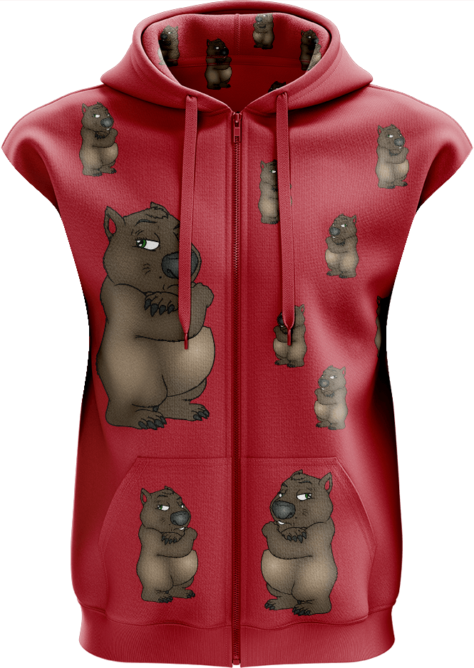 Wally Wombat Full Zip Sleeveless Hoodie Jackets - fungear.com.au
