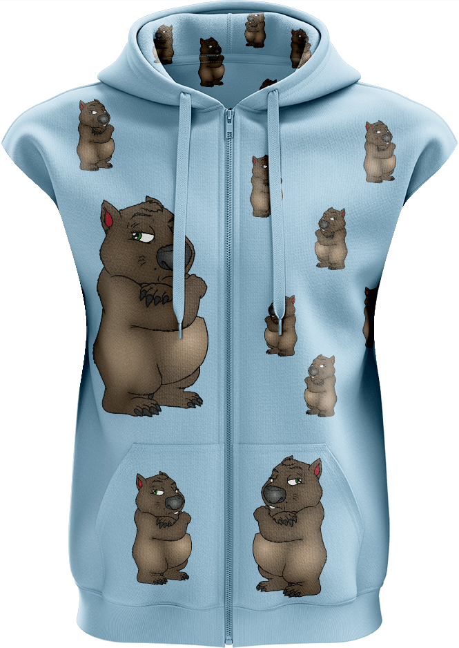 Wally Wombat Full Zip Sleeveless Hoodie Jackets - fungear.com.au