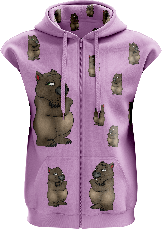 Wally Wombat Full Zip Sleeveless Hoodie Jackets - fungear.com.au