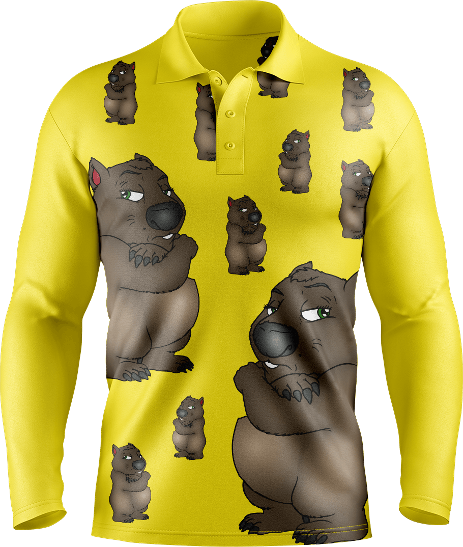 Wally Wombat Men's Long Sleeve Polo - fungear.com.au