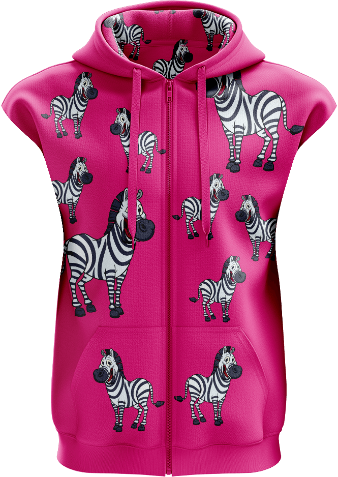Ziva Zebra Full Zip Sleeveless Hoodie Jackets - fungear.com.au
