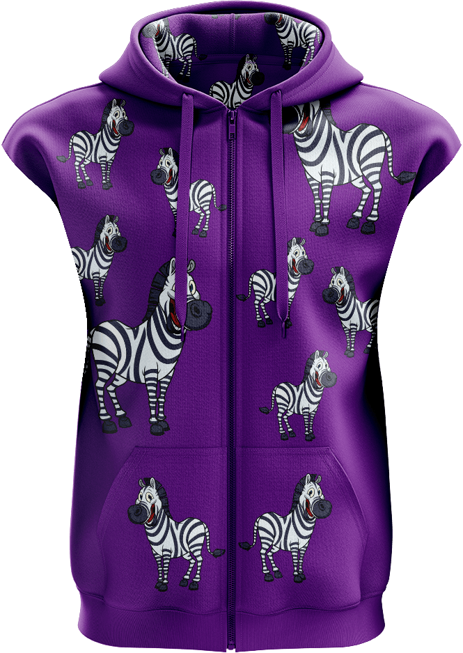 Ziva Zebra Full Zip Sleeveless Hoodie Jackets - fungear.com.au