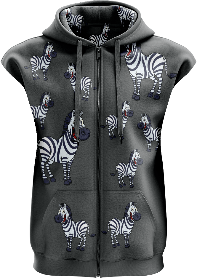 Ziva Zebra Full Zip Sleeveless Hoodie Jackets - fungear.com.au