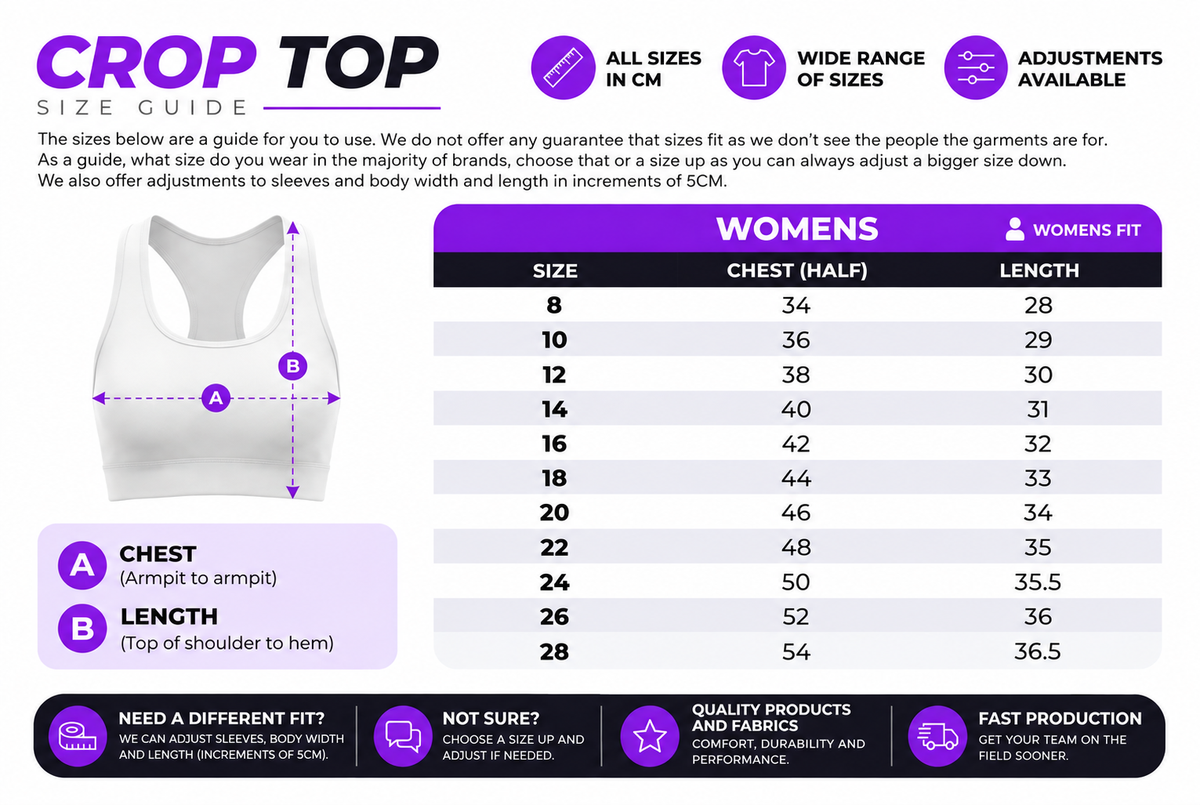 Crop Top size chart
