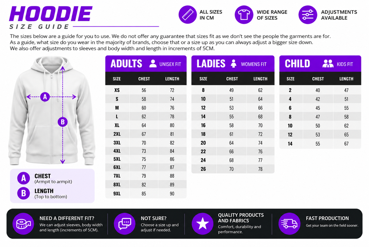 Hoodies size chart