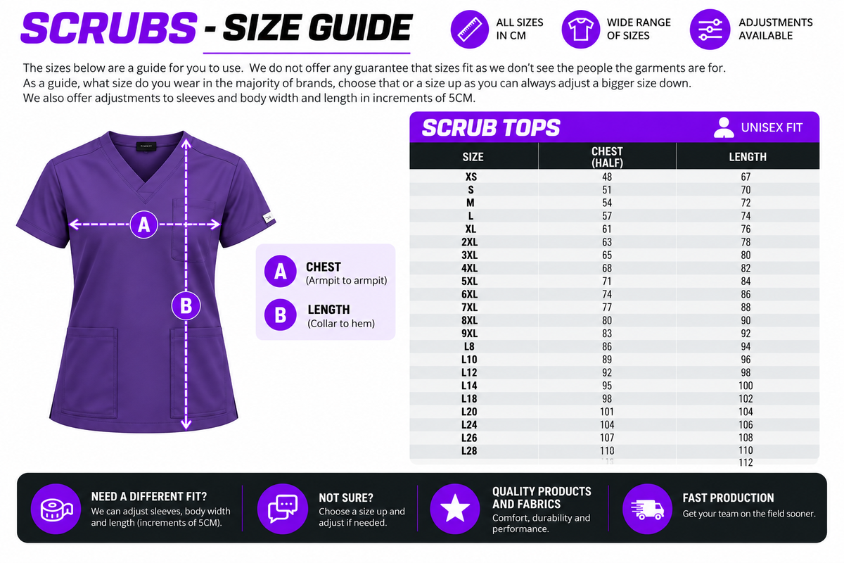 Scrubs size chart