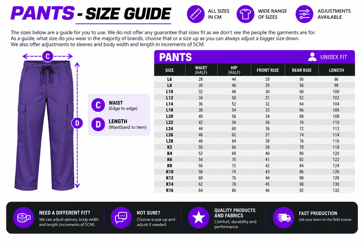 Pants size chart