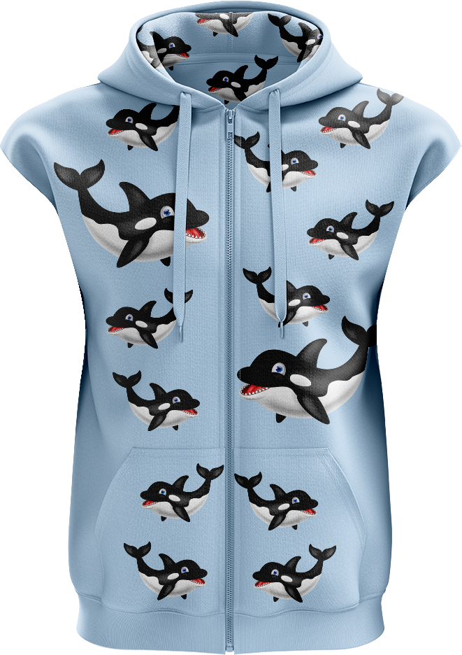 Orca Whale Full Zip Sleeveless Hoodie Jackets