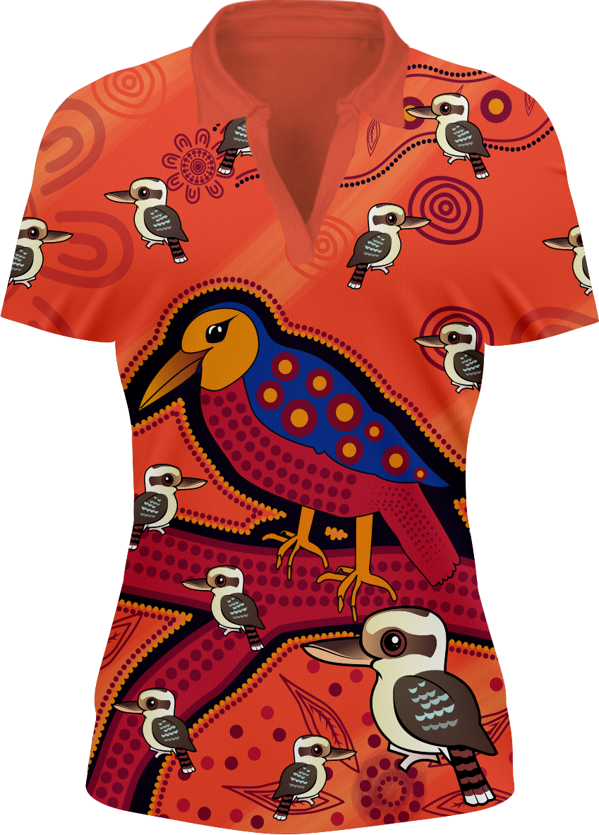 Kooky Kookaburra Indigenous Design Women's Short Sleeve Polo