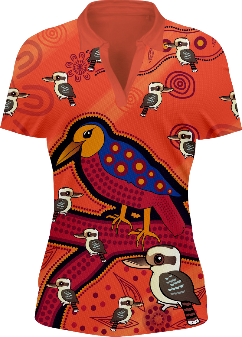 Kooky Kookaburra Indigenous Design Women's Short Sleeve Polo