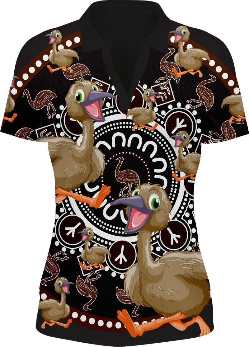 Effie Emu  Indigenous Design Women's Short Sleeve Polo