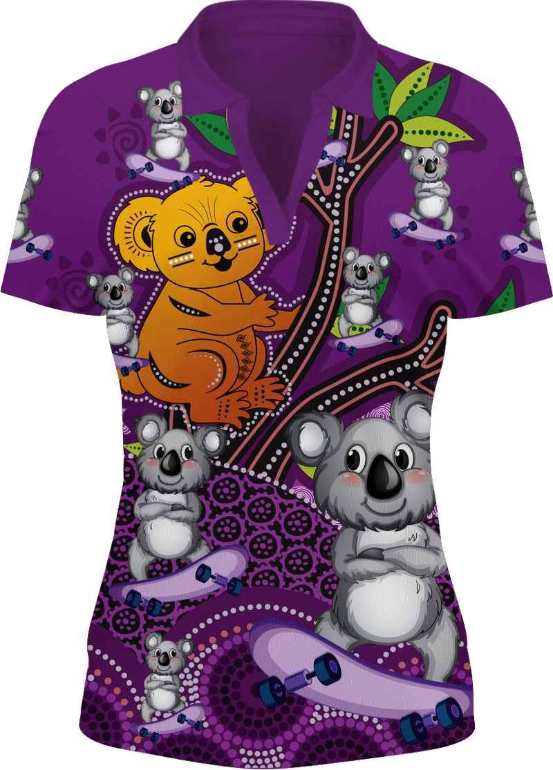 Skater Koala Indigenous Design Women's Short Sleeve Polo