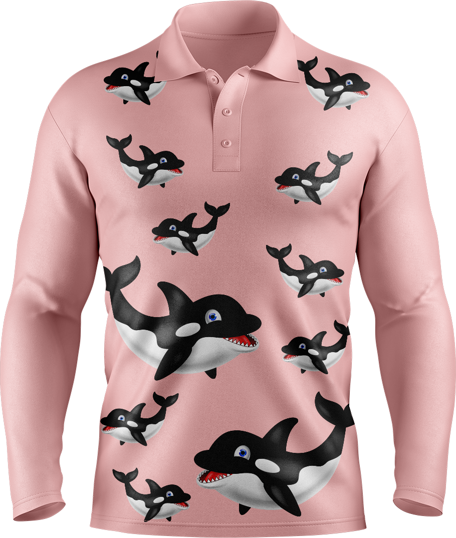 Orca Whale Men's Long Sleeve Polo