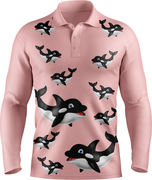 Orca Whale Men's Long Sleeve Polo