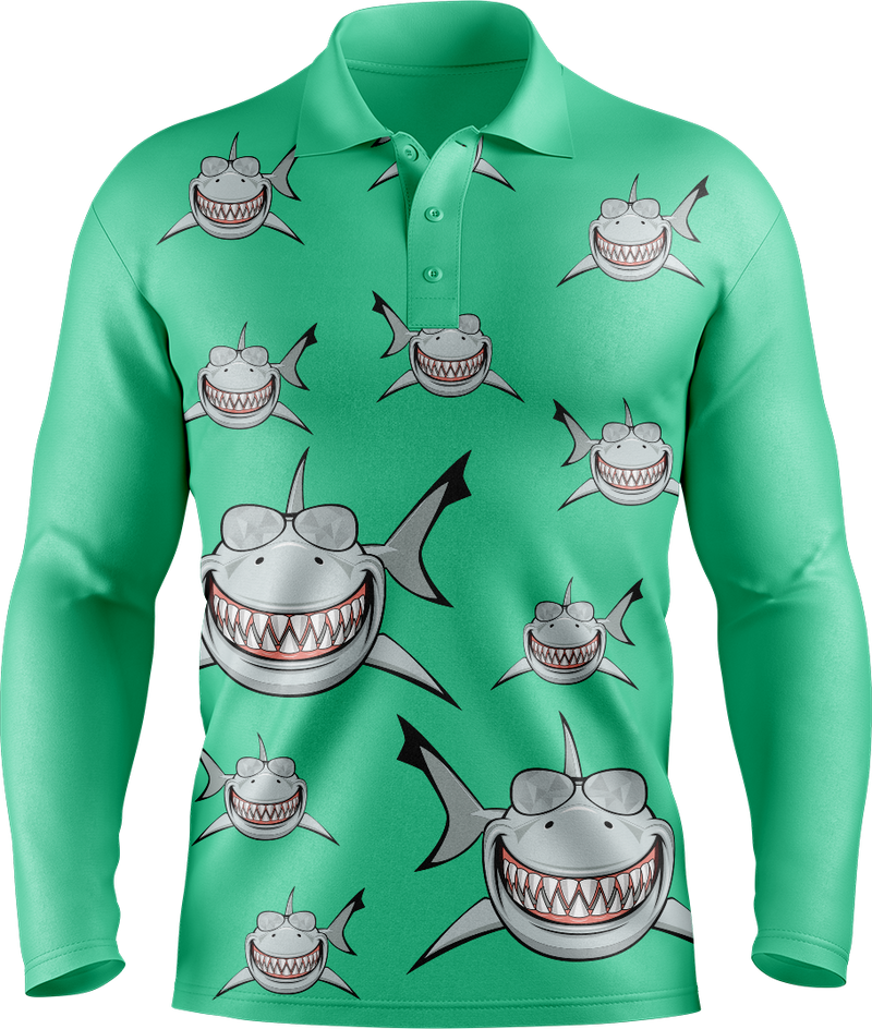 Snazzy Shark Men's Long Sleeve Polo