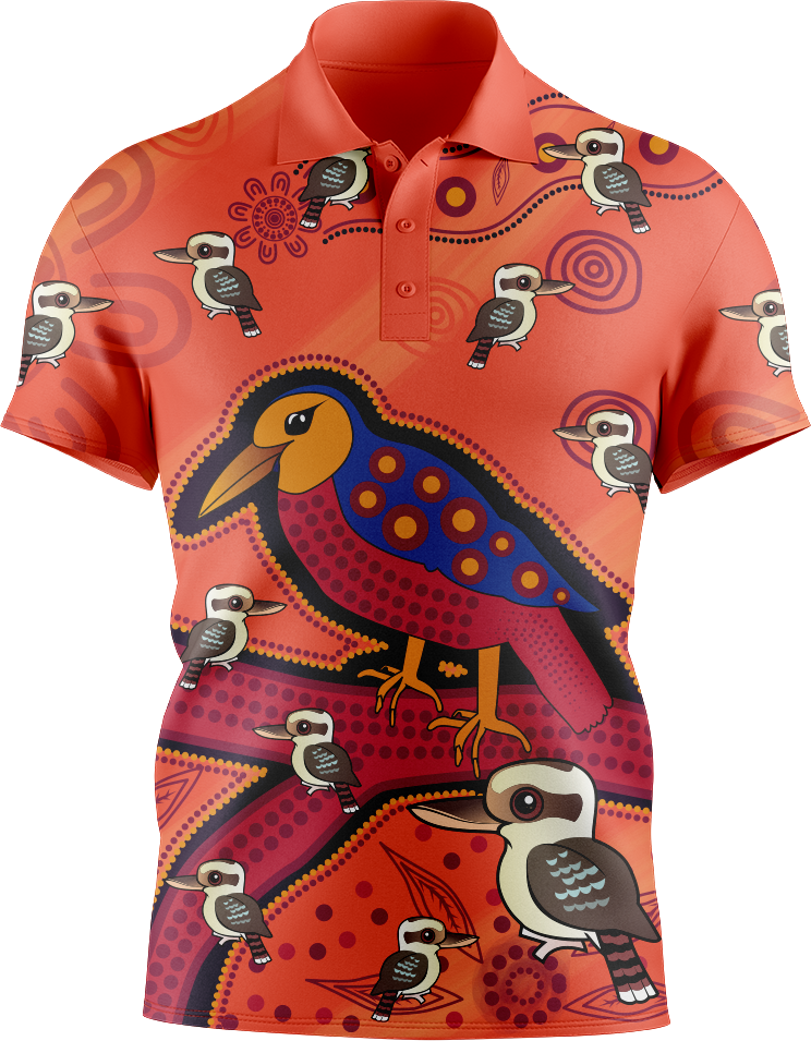 Kooky Kookaburra Indigenous Design Men's Short Sleeve Polo