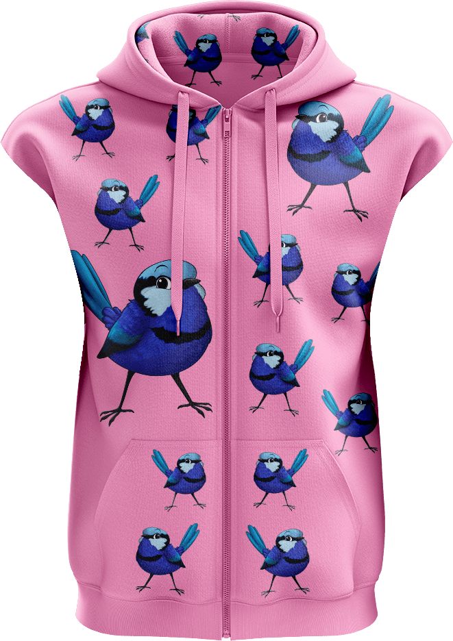 Blue Wren Full Zip Sleeveless Hoodie Jackets - fungear.com.au