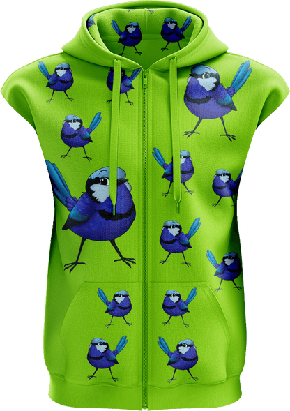 Blue Wren Full Zip Sleeveless Hoodie Jackets - fungear.com.au