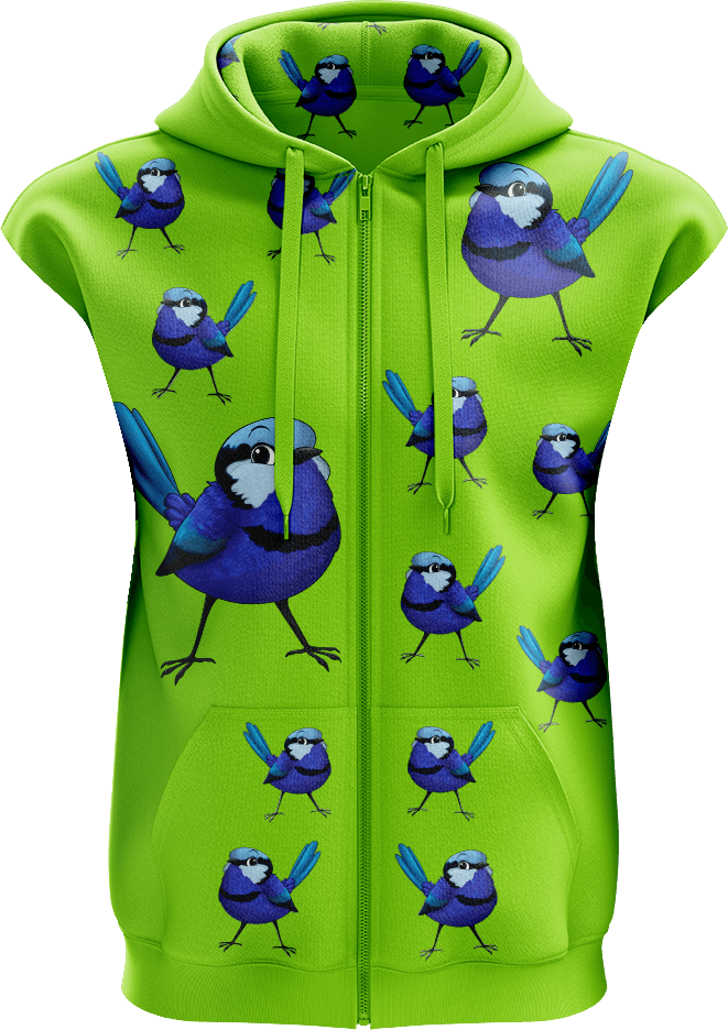 Blue Wren Full Zip Sleeveless Hoodie Jackets