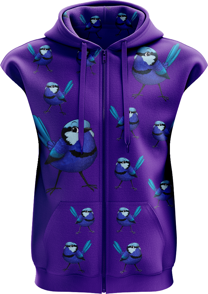 Blue Wren Full Zip Sleeveless Hoodie Jackets - fungear.com.au