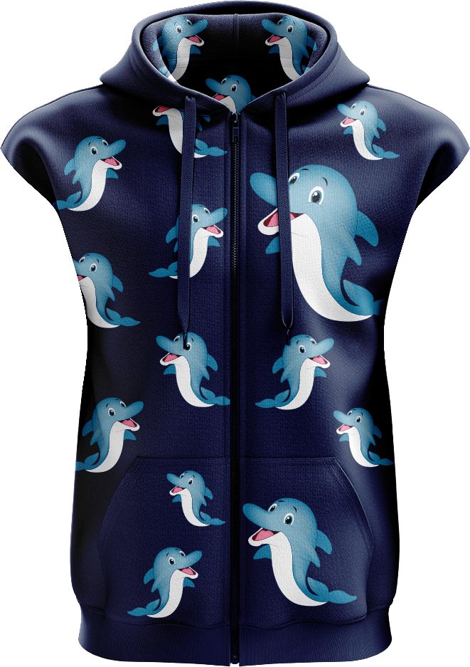 Dolphin Full Zip Sleeveless Hoodie Jackets - fungear.com.au