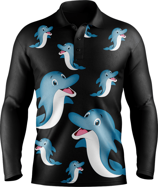 Dolphin Men's Long Sleeve Polo - fungear.com.au