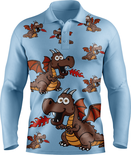 Dopey Dragon Men's Long Sleeve Polo - fungear.com.au