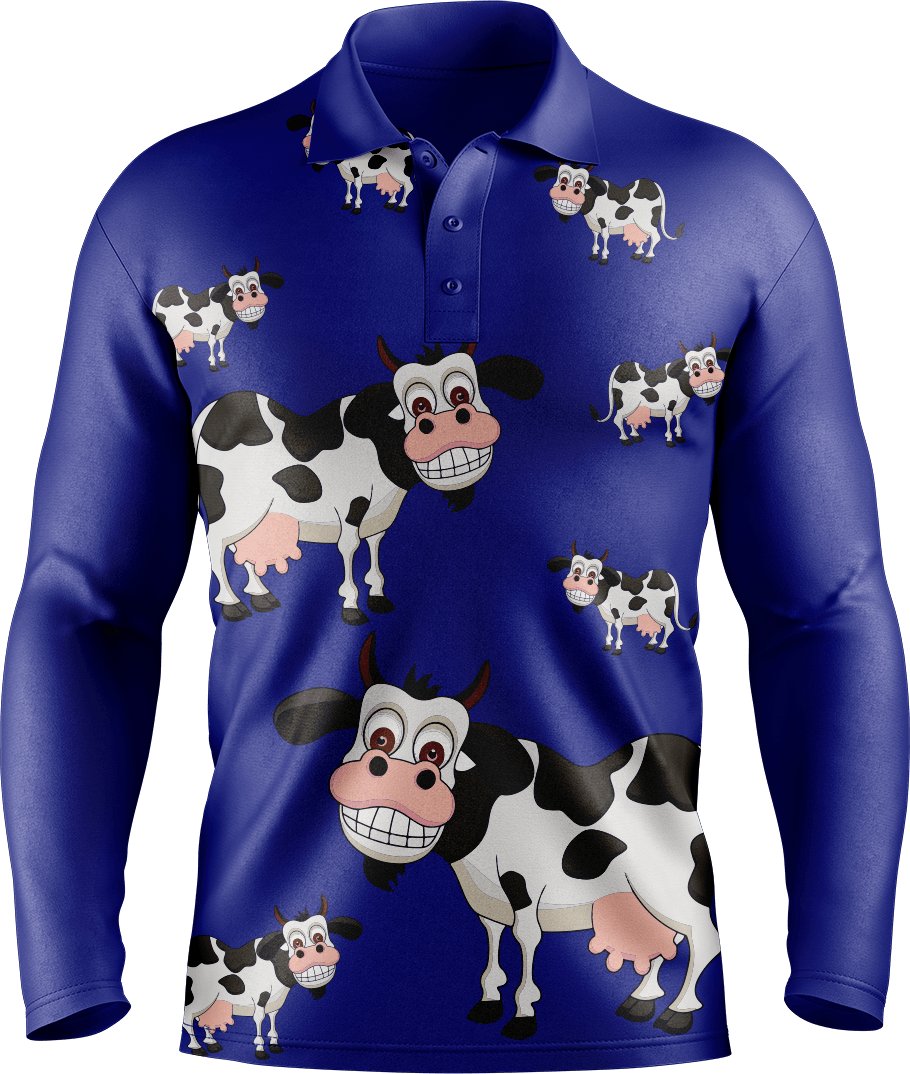 Fussy Cow Men's Long Sleeve Polo - fungear.com.au