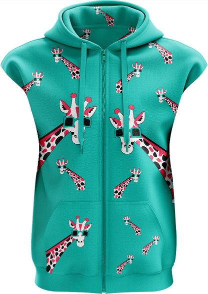 Gigi Giraffe Full Zip Sleeveless Hoodie Jackets - fungear.com.au