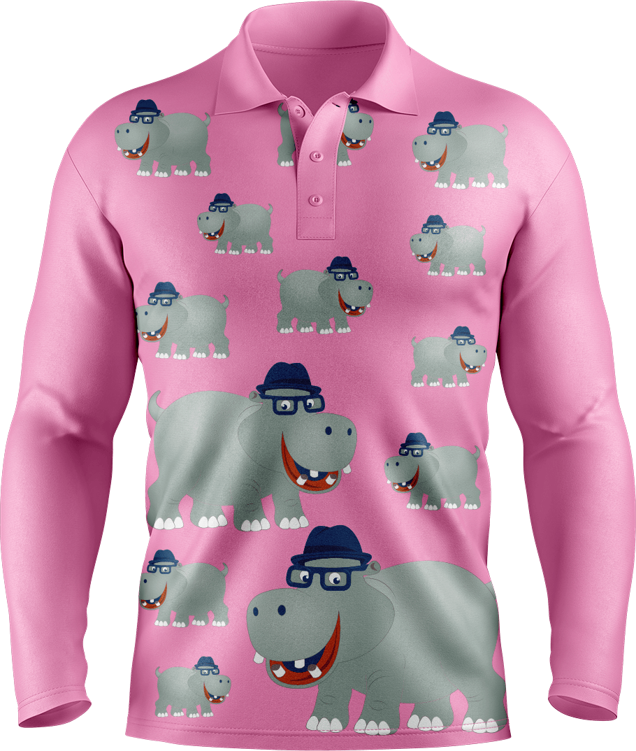 Hungry Hippo Men's Long Sleeve Polo - fungear.com.au