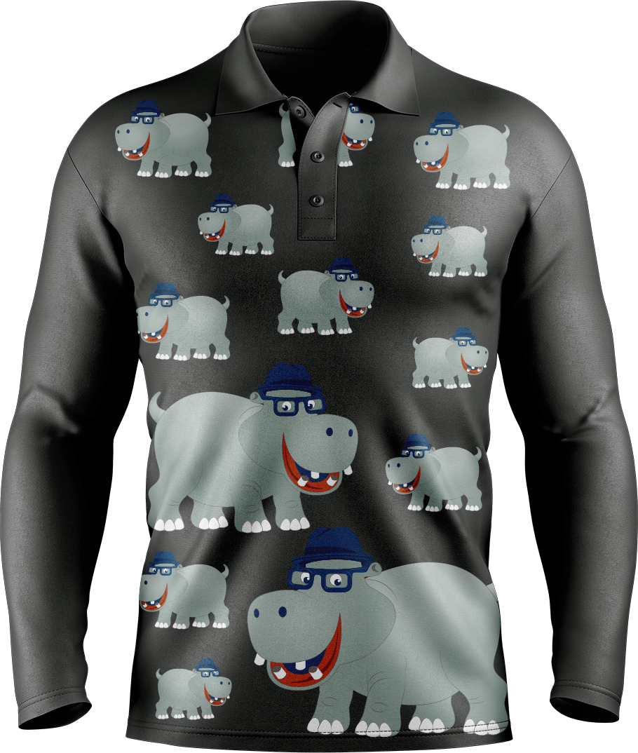 Hungry Hippo Men's Long Sleeve Polo - fungear.com.au