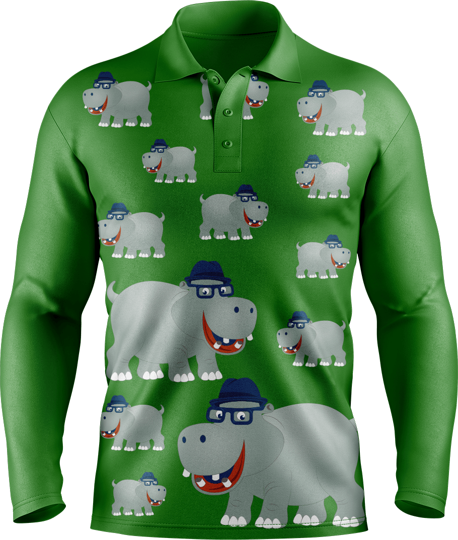 Hungry Hippo Men's Long Sleeve Polo