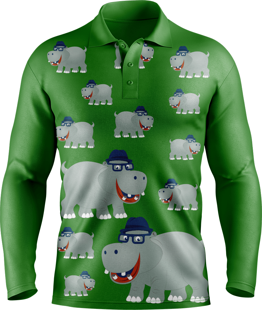 Hungry Hippo Men's Long Sleeve Polo - fungear.com.au