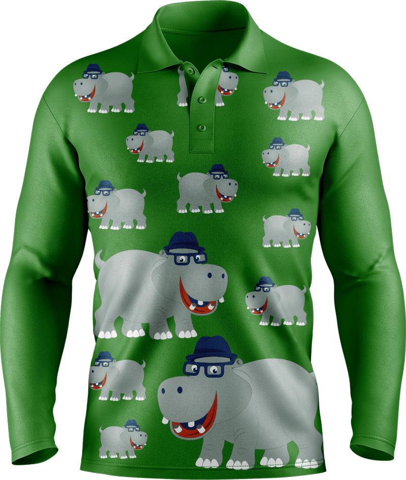 Hungry Hippo Men's Long Sleeve Polo