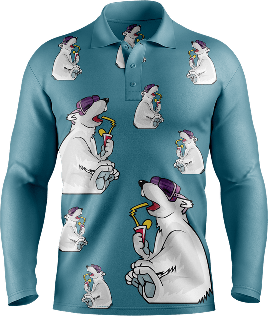 Ice Bear Men's Long Sleeve Polo - fungear.com.au