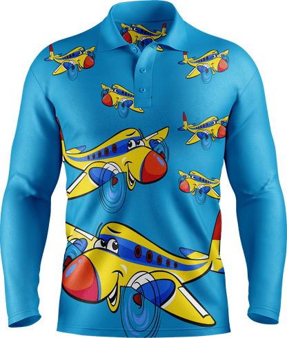 Jet Plane Men's Long Sleeve Polo - fungear.com.au