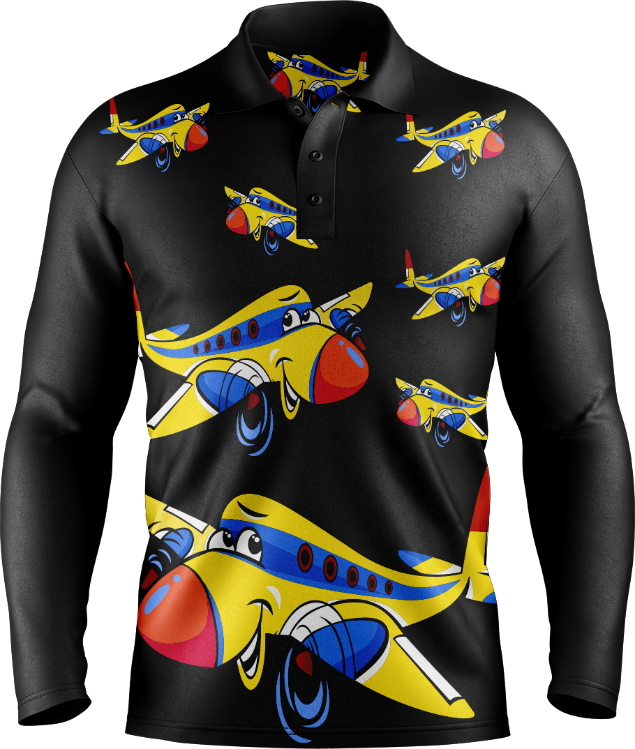 Jet Plane Men's Long Sleeve Polo - fungear.com.au